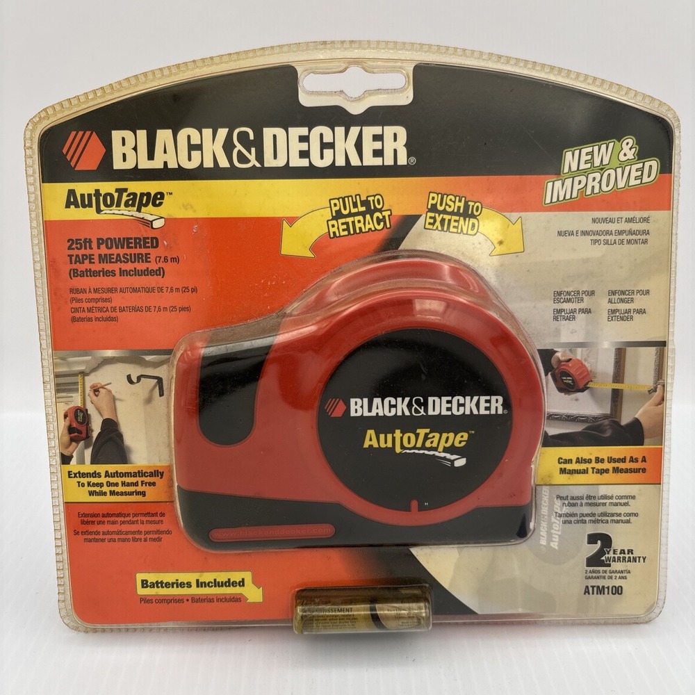 Black & Decker ATM100 25FT Powered or Manual Tape Measure New In Package